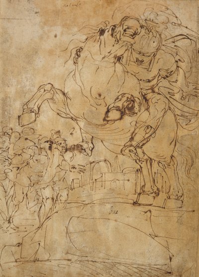 Marcus Curtius springt in de Afgrond, c.1574 door Luca Cambiaso